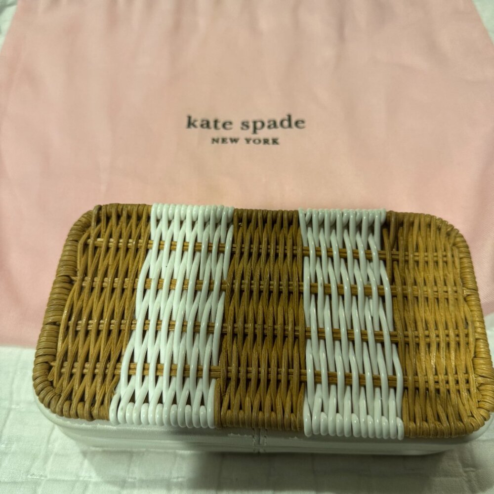 Kate Spade New York Wicker Box Clutch White & Natural with Chain Strap - Picture 5 of 8